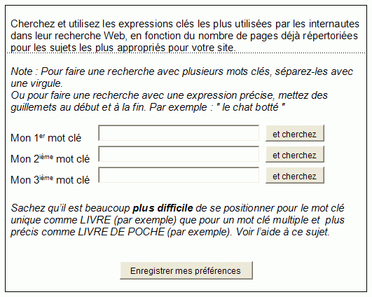 Il s'agit d'un tableau pour une proposition de nouvelle fonctionnalité SEO